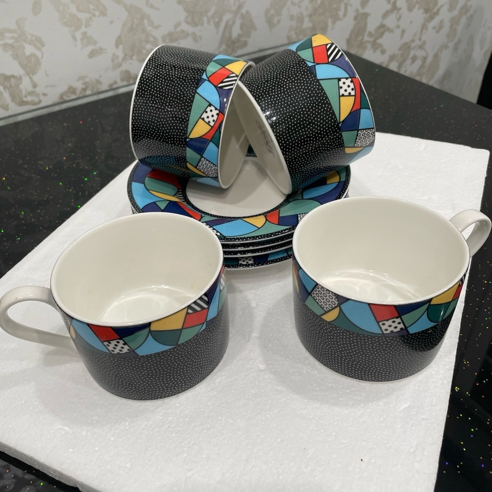 Colorful Geometric Patterned Tea Cup Set